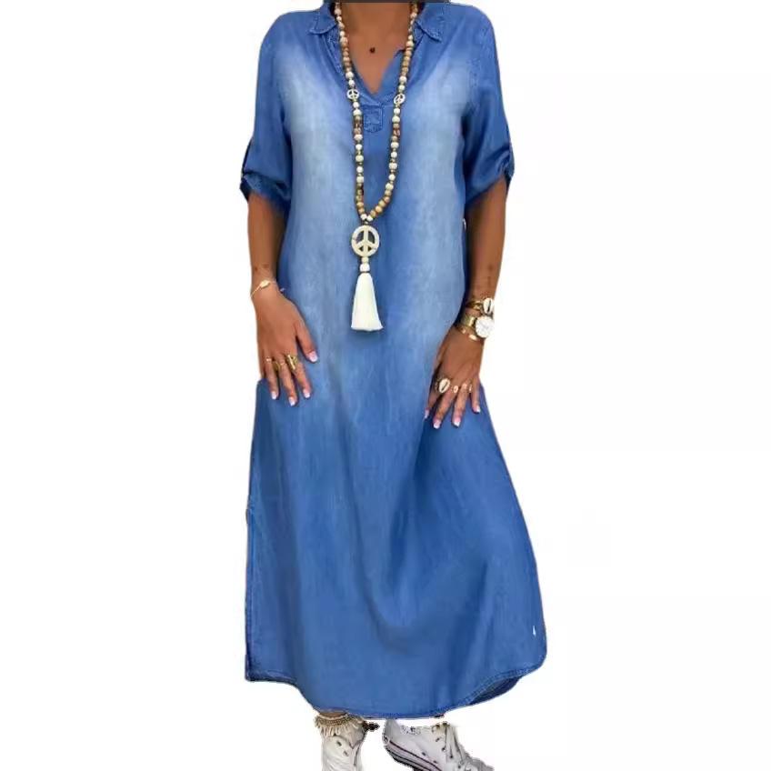 Cycling Commute Outfit - Vestido Jeans Feminino Solto, Estilo Casual,