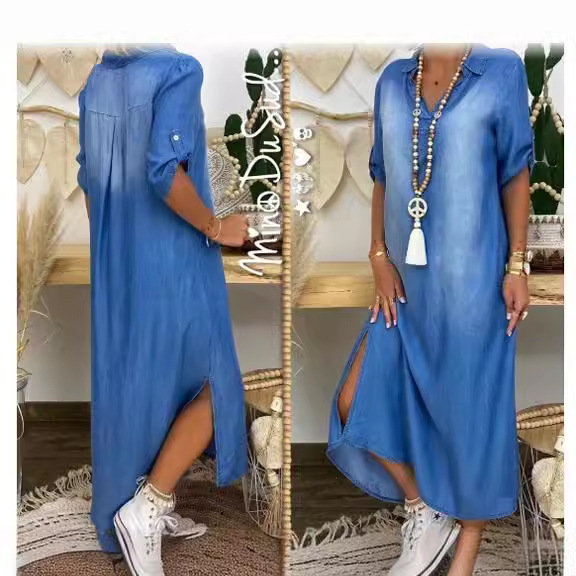 Vestido Jeans Feminino Solto,  - Cycling Commute Outfit avaliação e preço